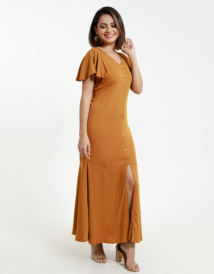 Front Slit Maxi Dress with Butterfly Sleeves