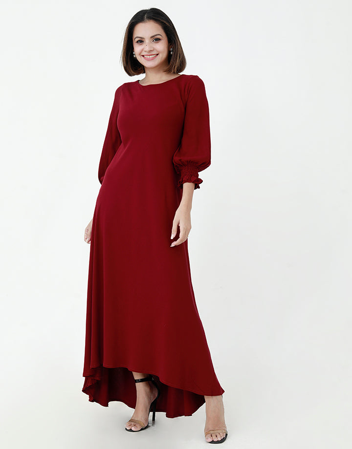 High Low Maxi Dress with Balloon Sleeves