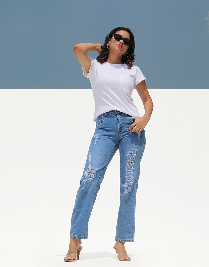 LICC Patched Jeans with Pockets