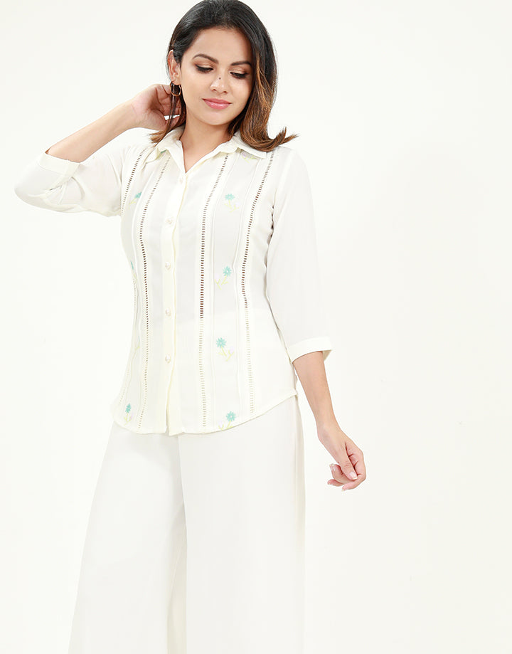 Ladder Lace Inserted Blouse with Embroidery