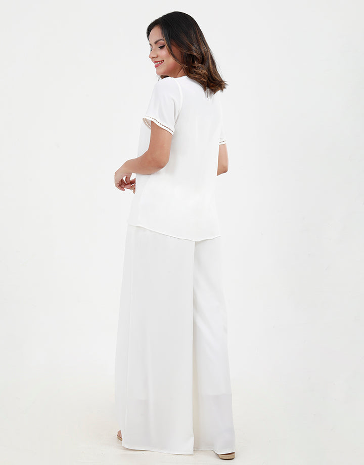 Ladder Lace Inserted White Blouse