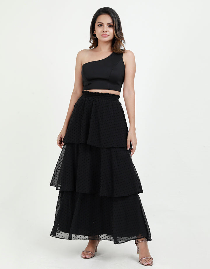 Layered Skirt with Embossed Polka Dots