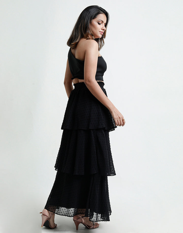 Layered Skirt with Embossed Polka Dots