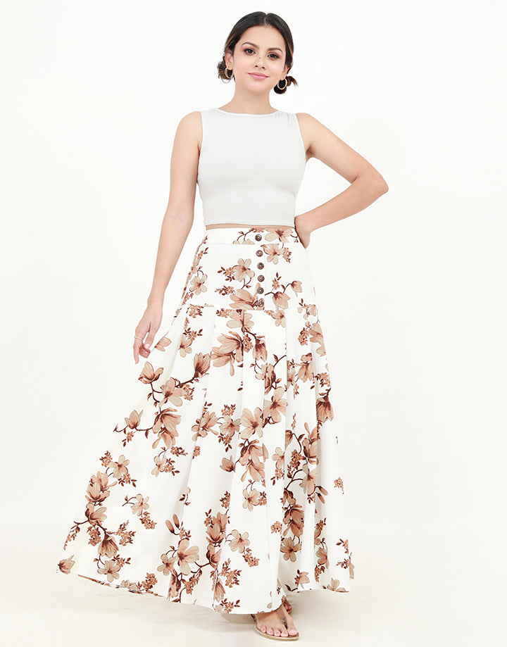 Panel Flared Printed Maxi Skirt