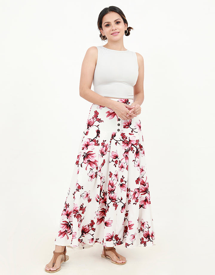 Panel Flared Printed Maxi Skirt
