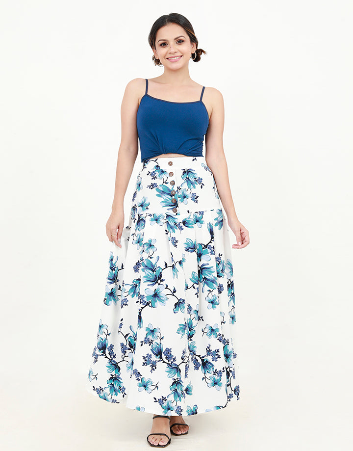 Panel Flared Printed Maxi Skirt