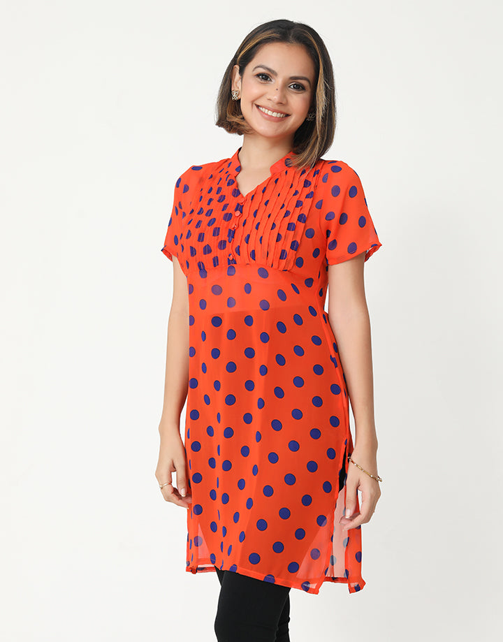 Polka Dotted Kurtha with Short Sleeves