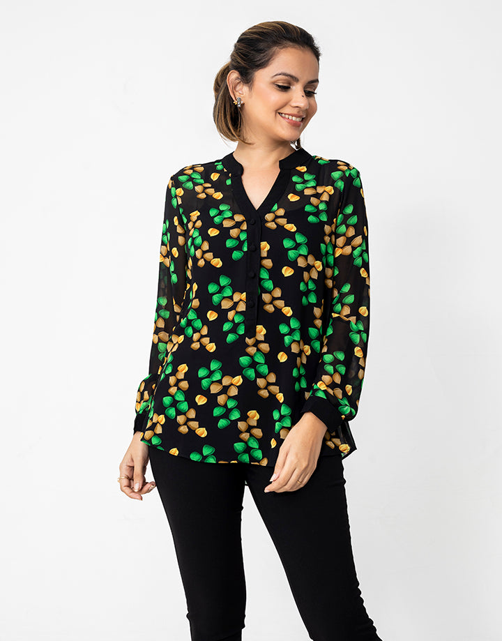 Printed Blouse with Long Sleeves