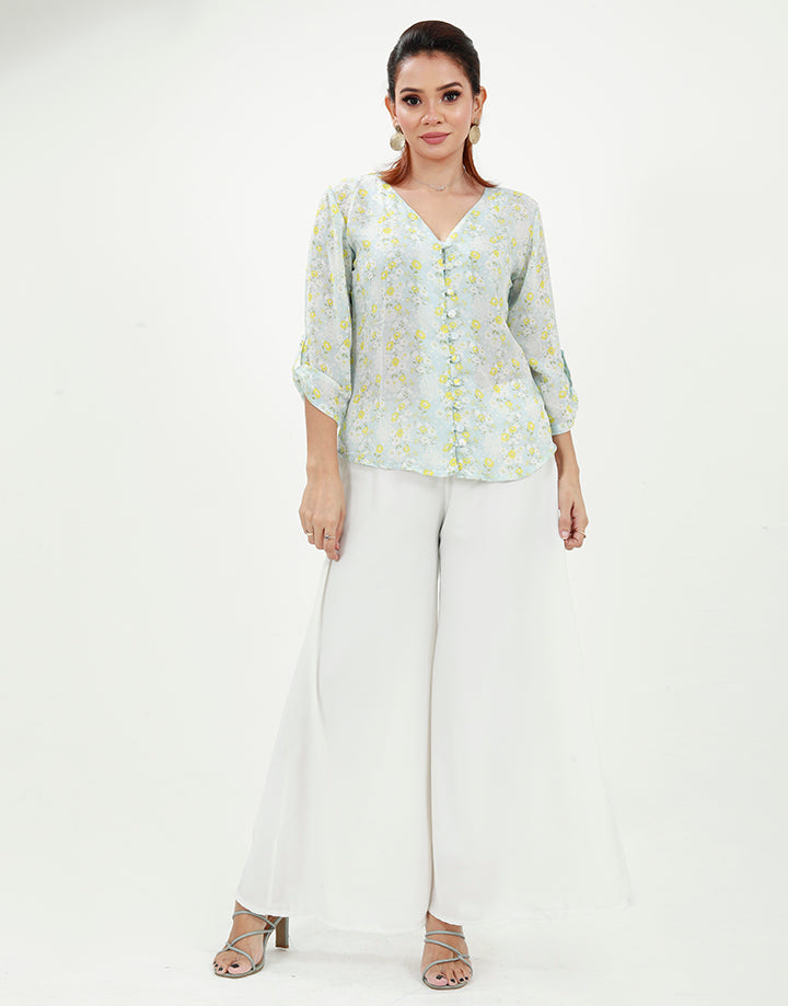 Printed Button Down Blouse