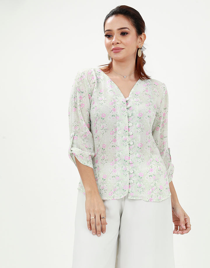 Printed Button Down Blouse