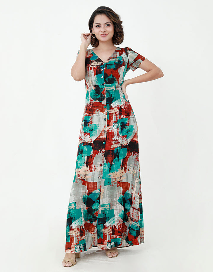 Printed Button Down Maxi Dress