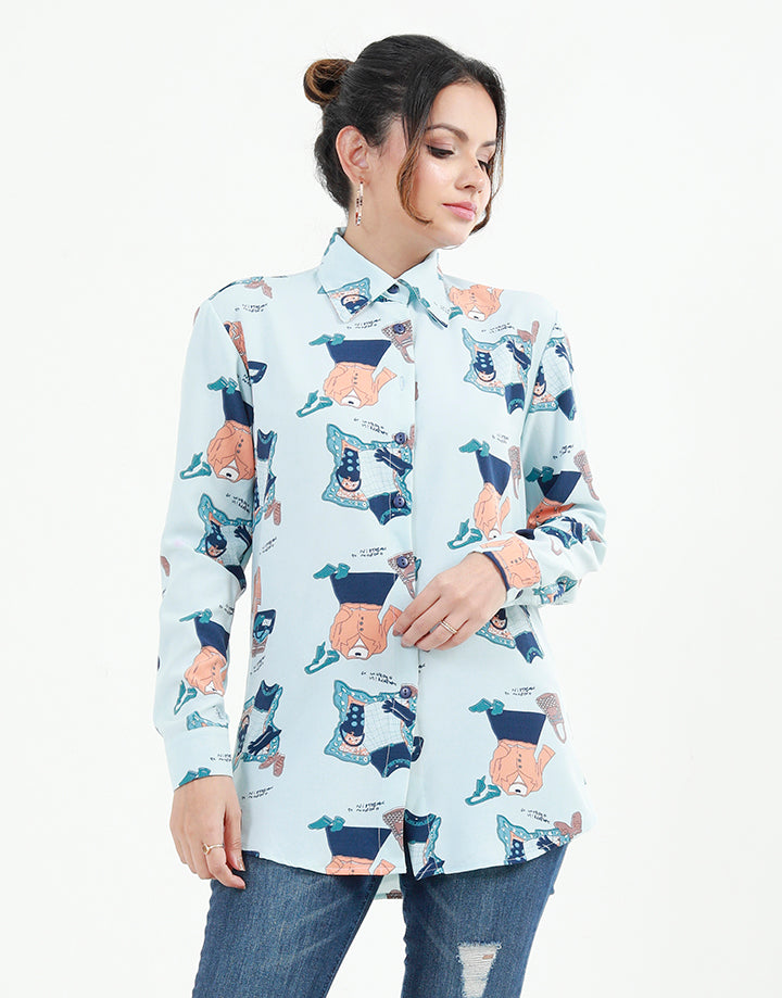 Printed Button Down Shirt In Long Sleeves