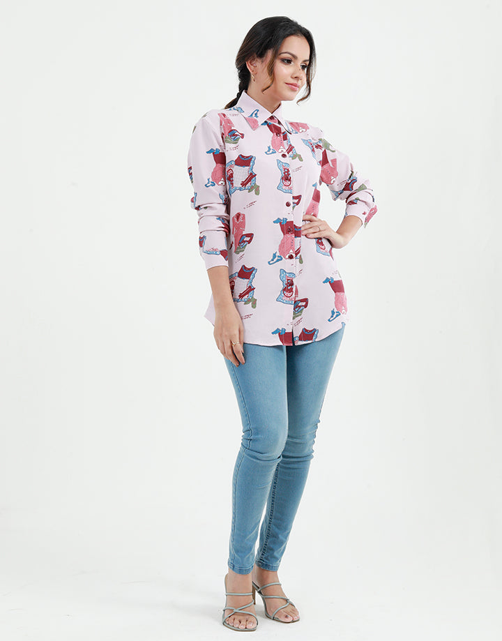Printed Button Down Shirt In Long Sleeves