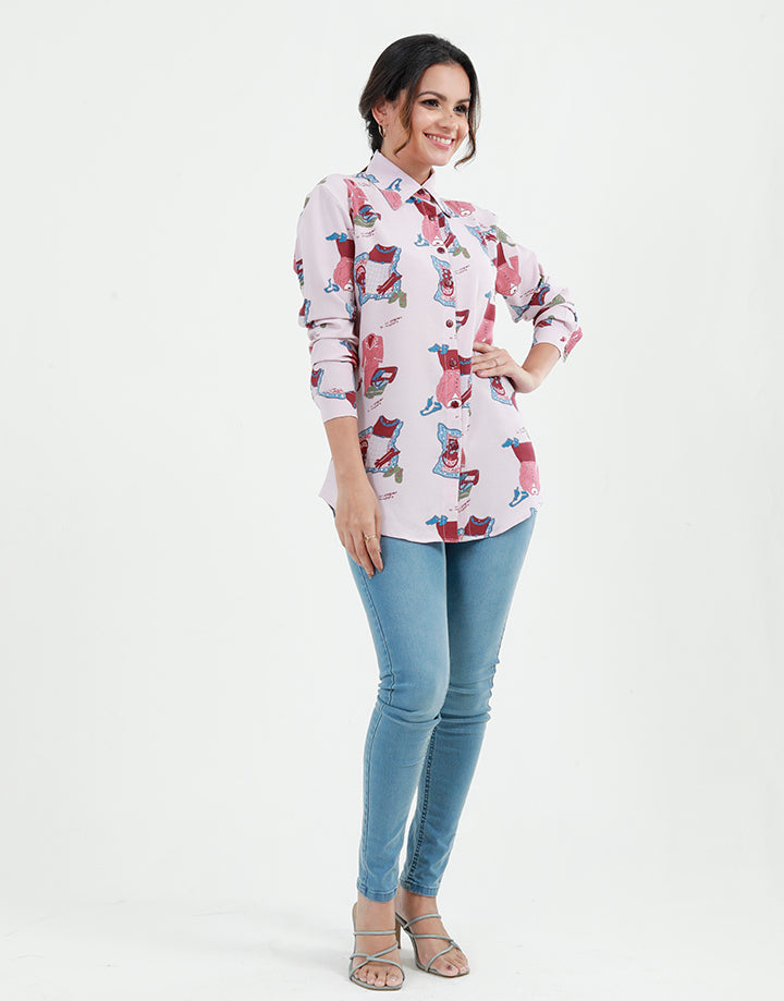 Printed Button Down Shirt In Long Sleeves