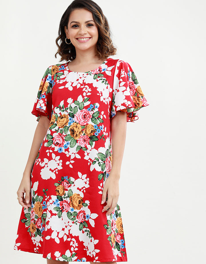 Printed Dress With Butterfly Sleeves
