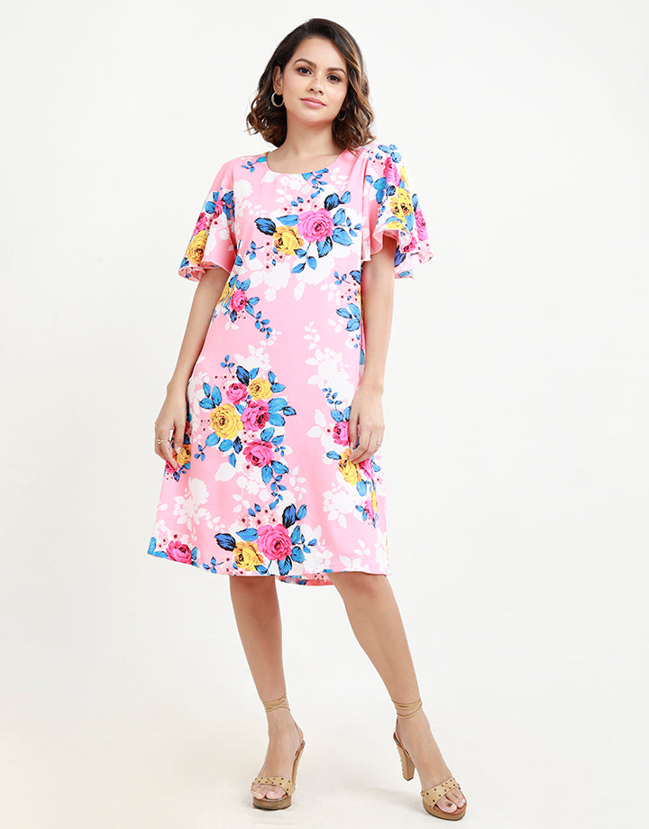 Printed Dress With Butterfly Sleeves