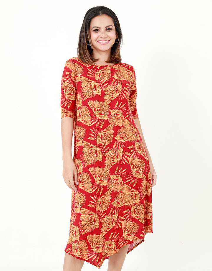Printed Dress with Handkerchief Hem