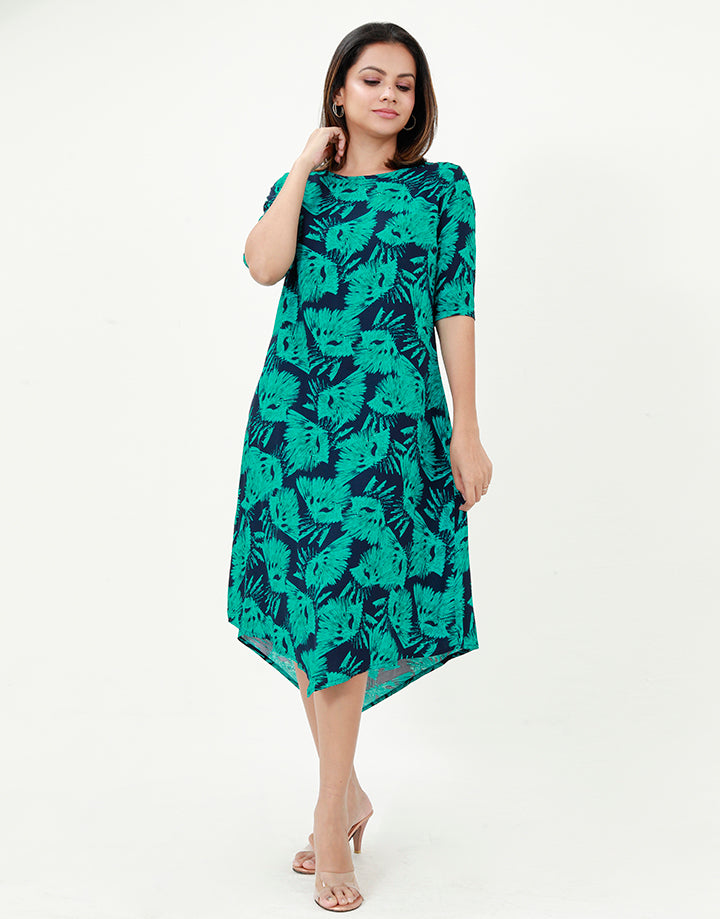 Printed Dress with Handkerchief Hem