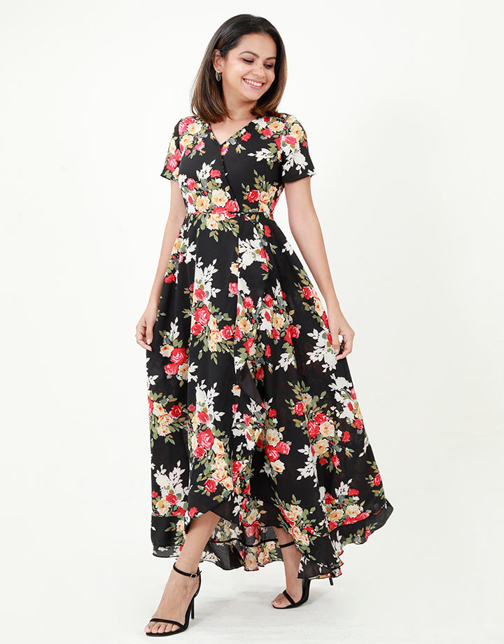 Printed High Low Maxi Dress