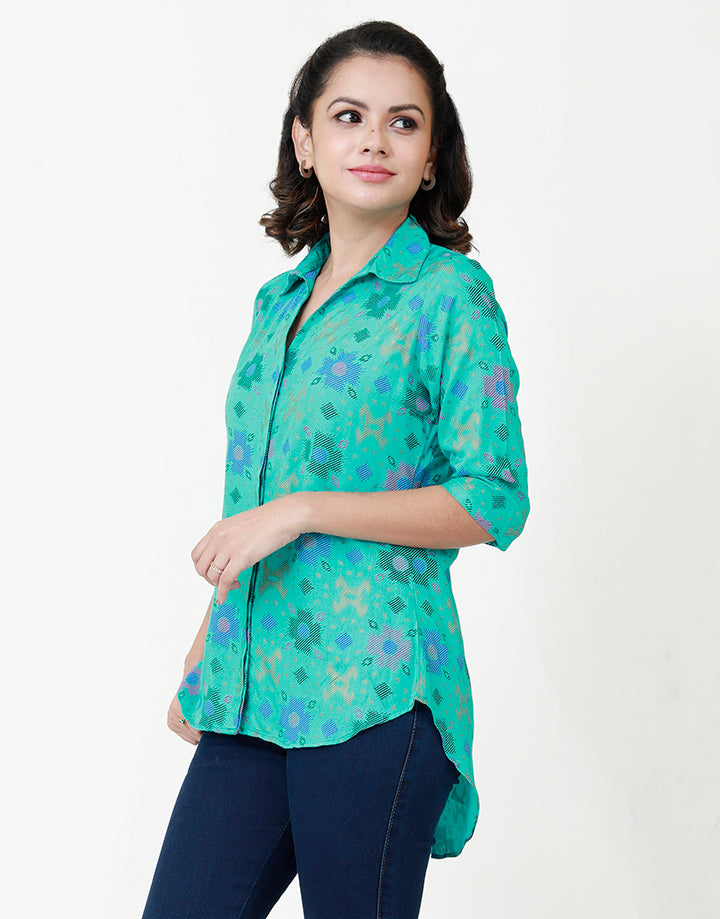 Printed High Low Shirt with ¾ Sleeves
