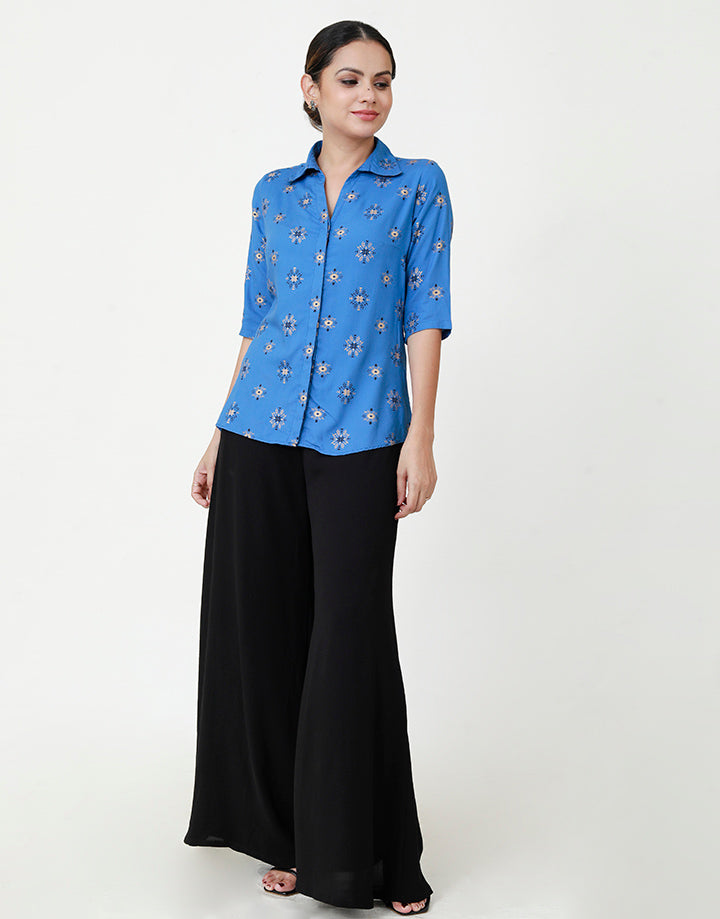 Printed High Low Shirt with ¾ Sleeves