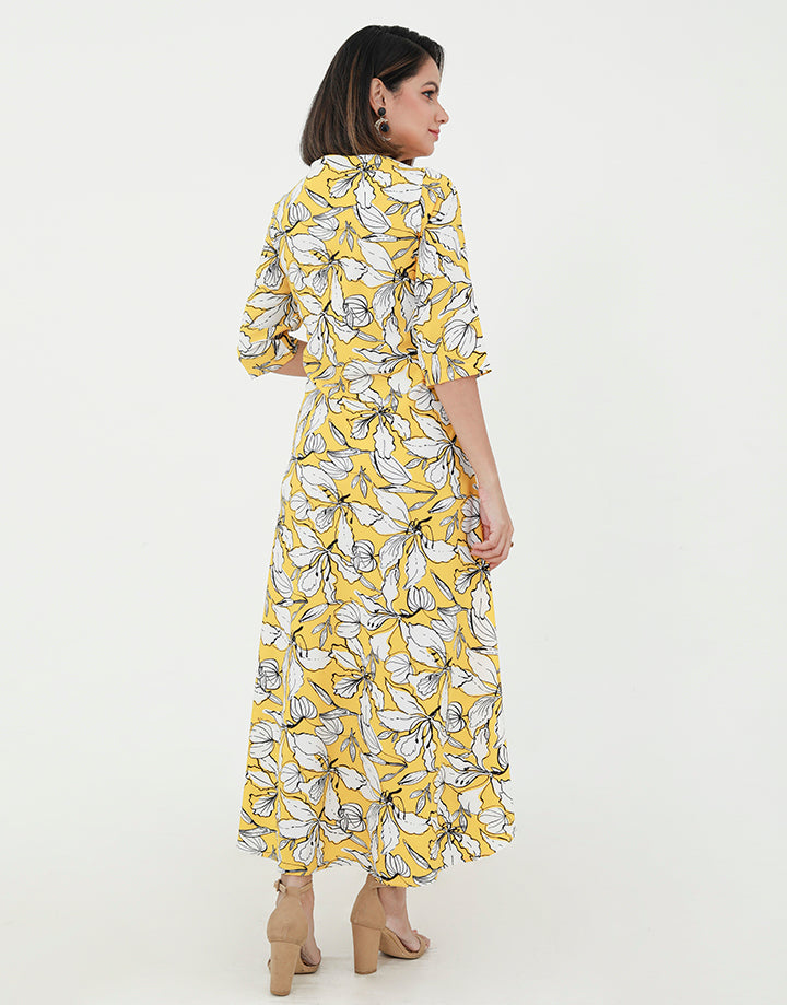 Printed High Neck Maxi Dress