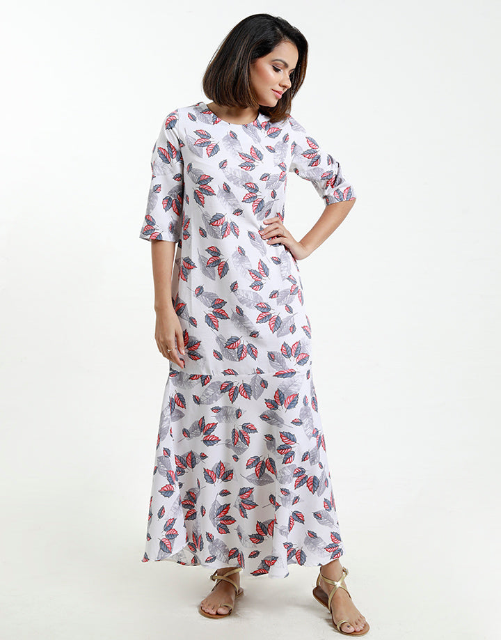 Printed Maxi Dress with ¾ Sleeves