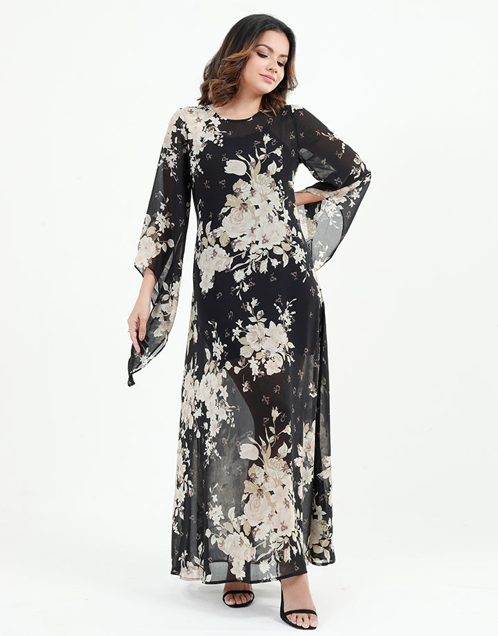 Printed Maxi Dress with Stylish Sleeves