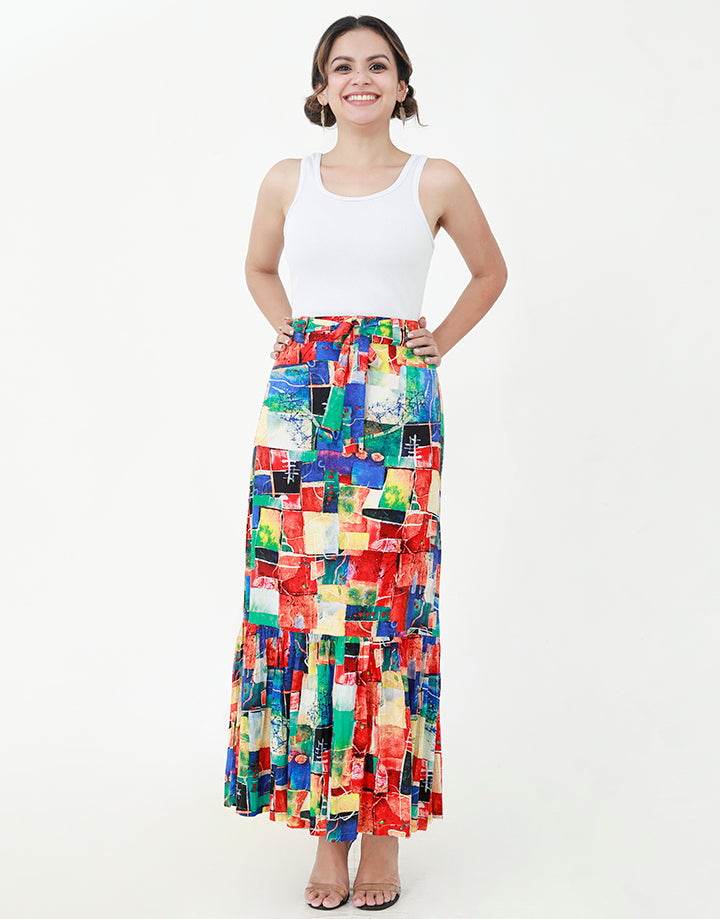 Printed Maxi Skirt with Belt
