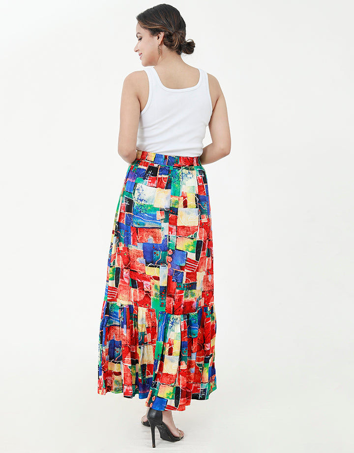 Printed Maxi Skirt with Belt