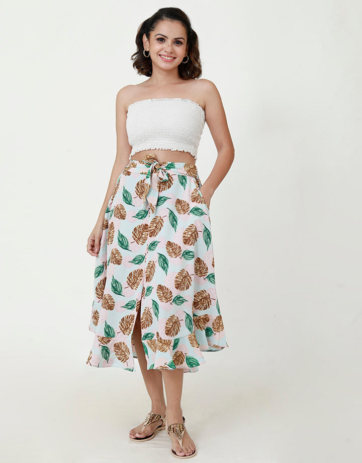 Printed Midi Flared Skirt