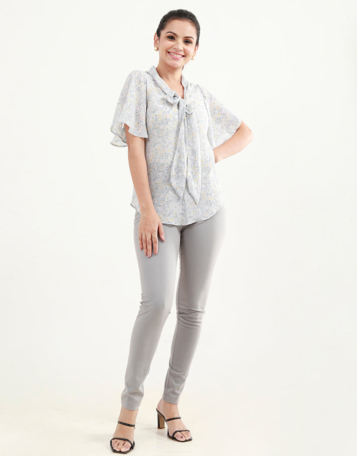 Printed Shawl Collared Blouse
