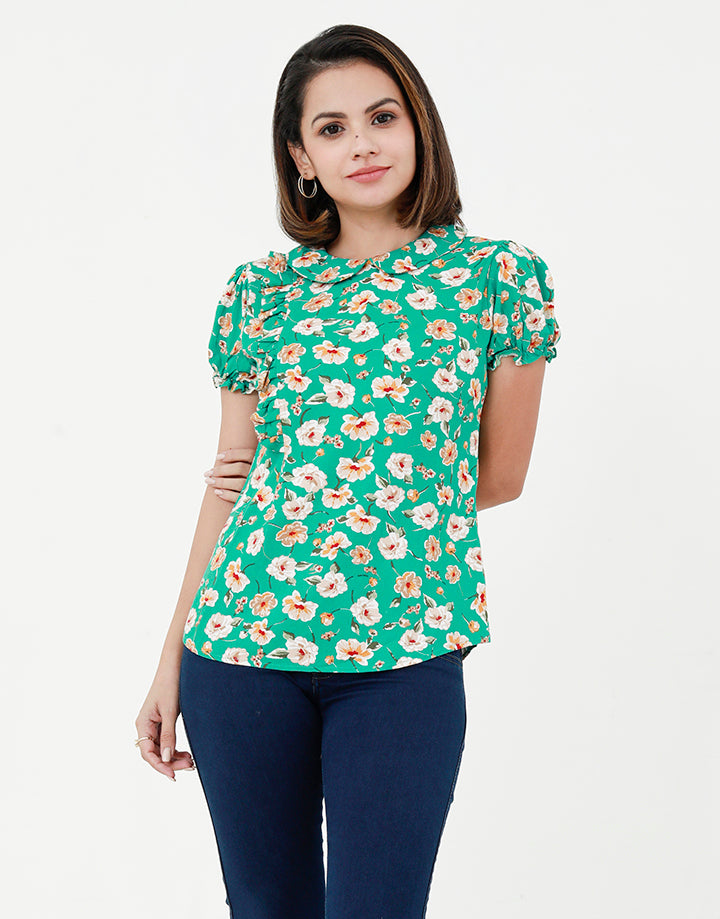 Printed Top with Peter Pan Collar