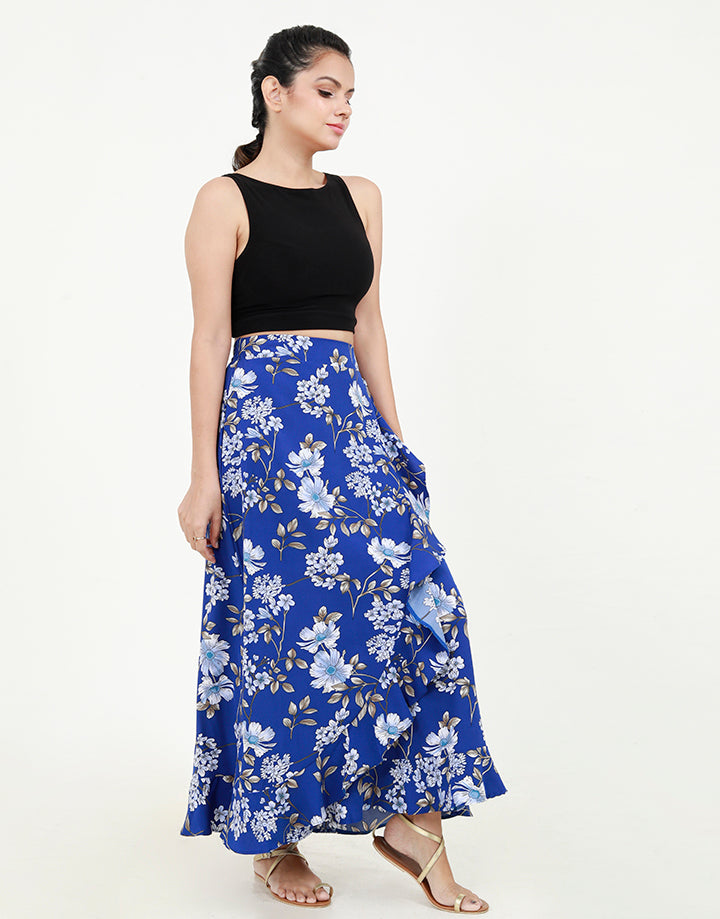 Printed Wraparound Skirt With Ruffled Hem