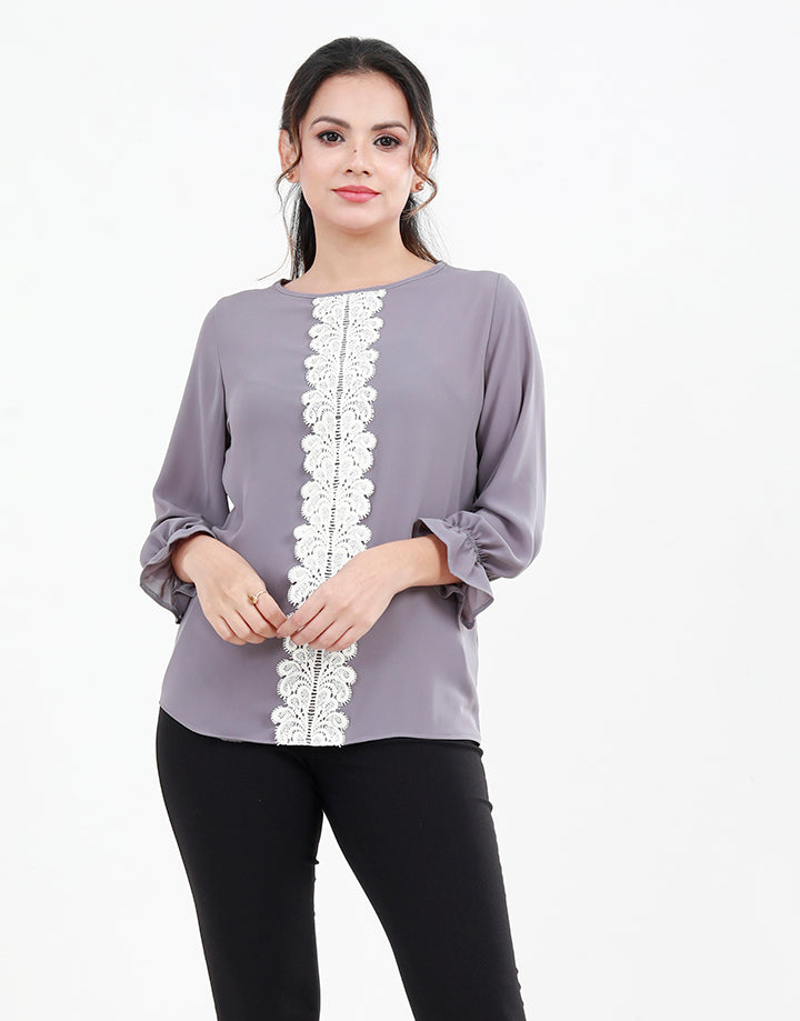 Round Neck Blouse with Balloon Sleeves