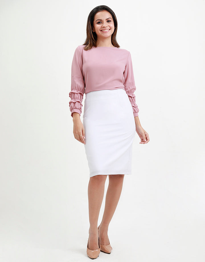 Round Neck Blouse with Frill Detailed Sleeves