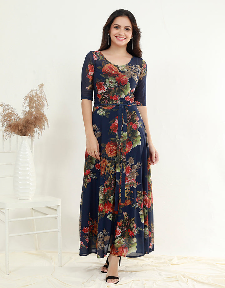 Round Neck Printed Maxi Dress