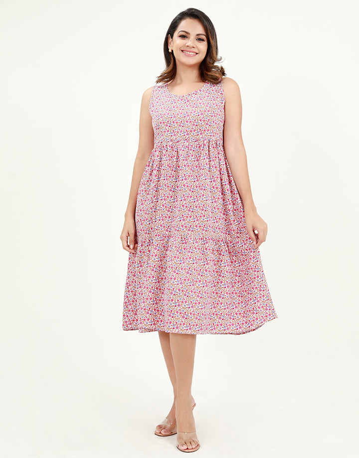 Round Neck Sleeveless Printed Dress