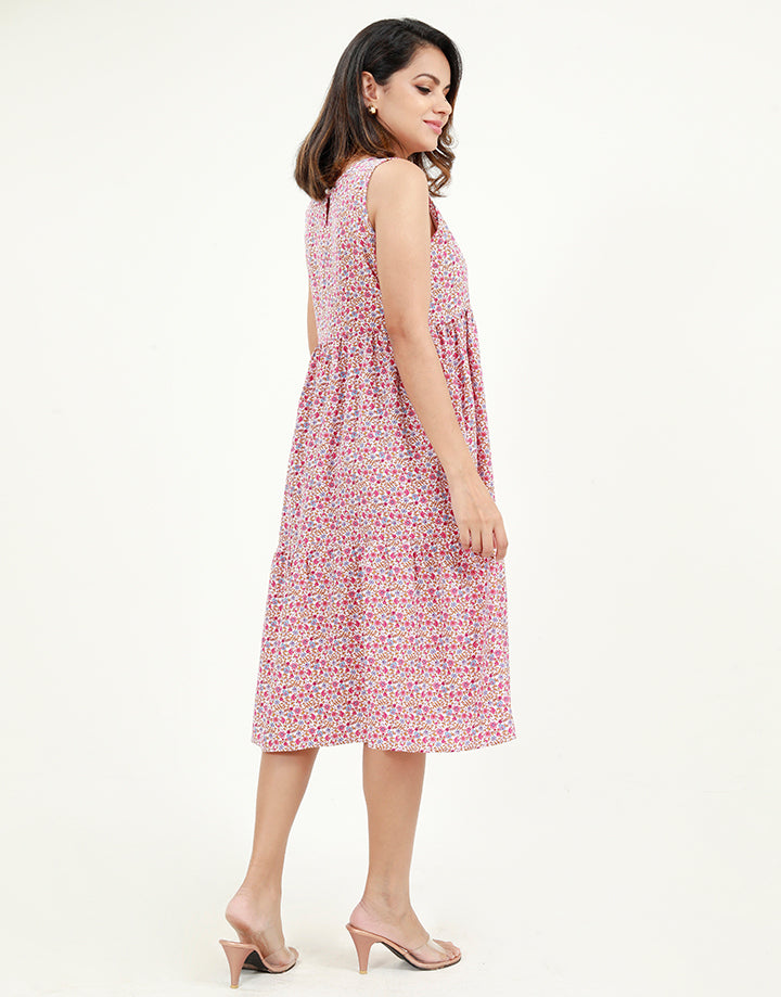 Round Neck Sleeveless Printed Dress