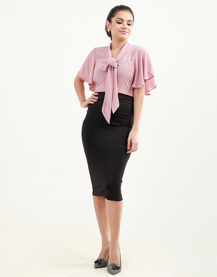 Shawl Collared Blouse with Flared Sleeves
