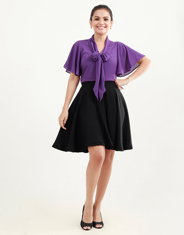 Shawl Collared Blouse with Flared Sleeves