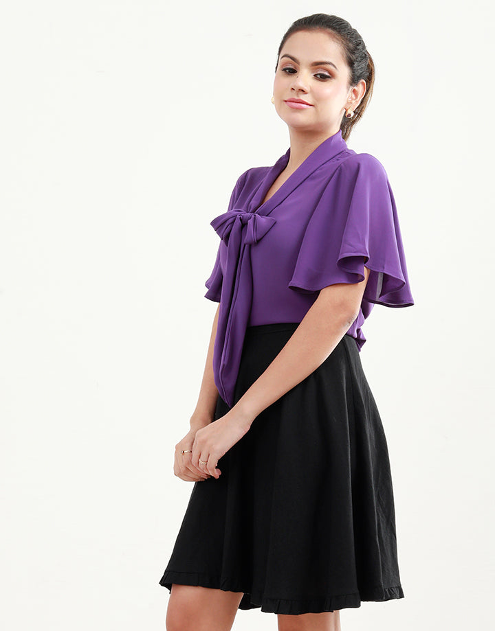 Shawl Collared Blouse with Flared Sleeves