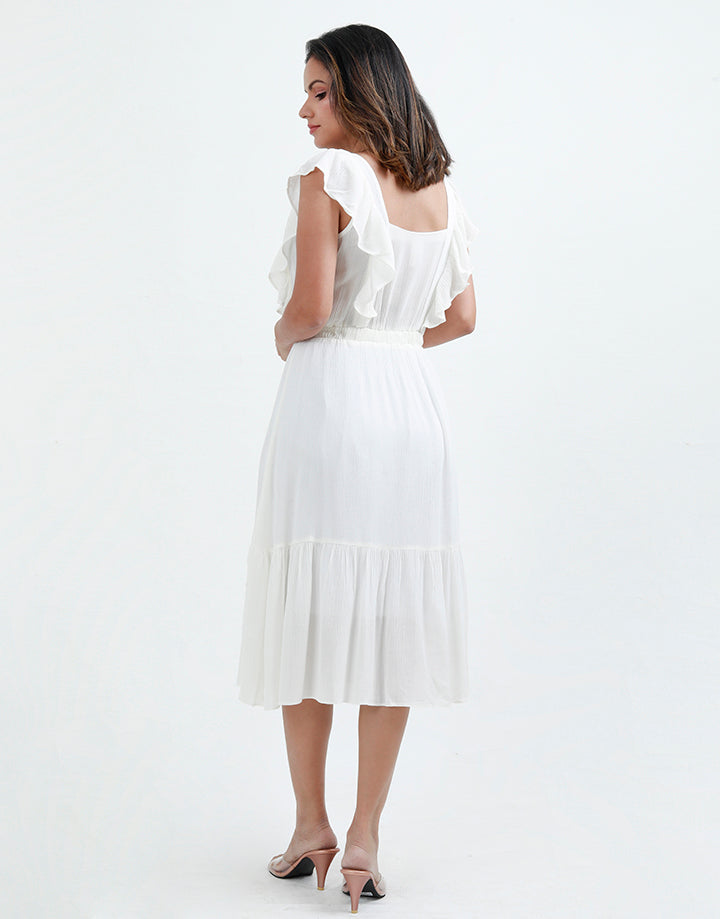 Square Neck Dress With Frills
