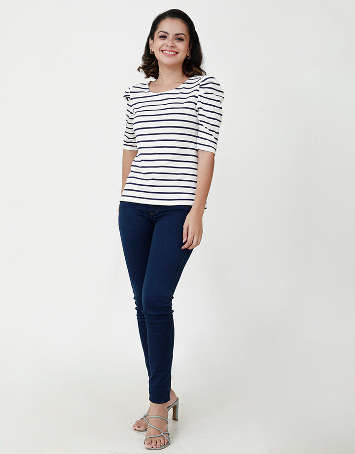 Striped T-Shirt with Leg of Mutton Sleeves