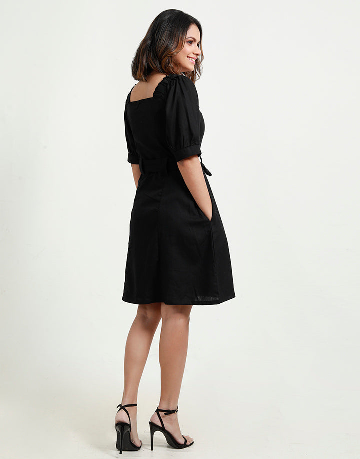 Two Way Linen Dress with Puff Sleeves