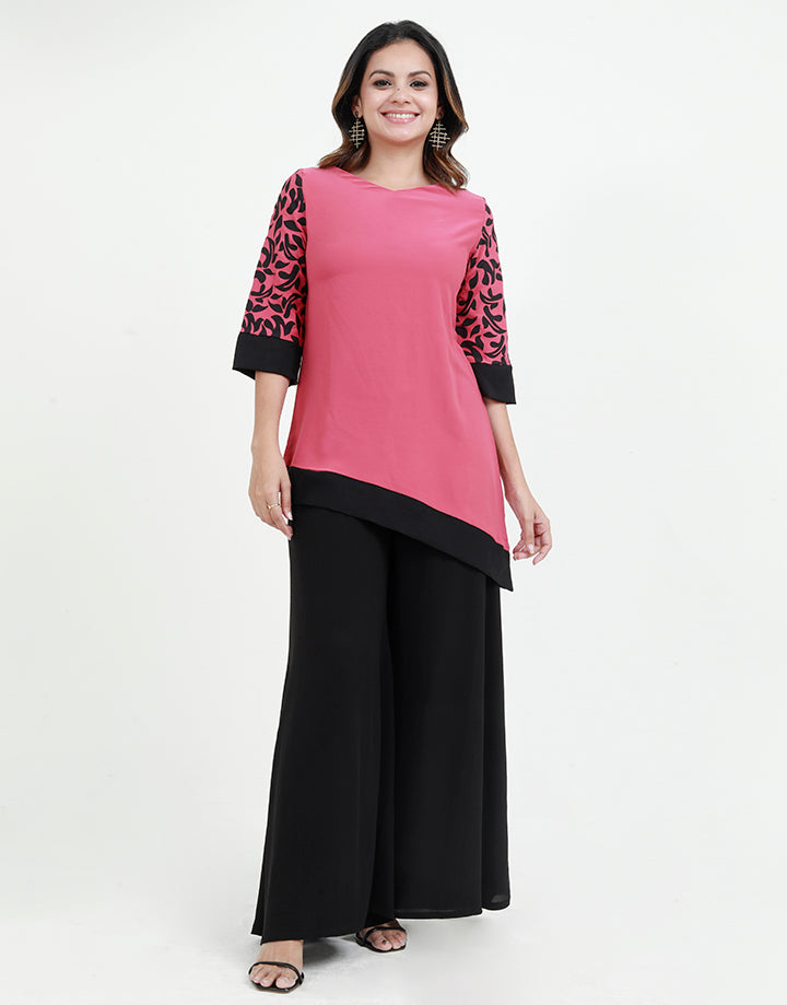 V-Neck Blouse with Bonded Detailed Sleeves