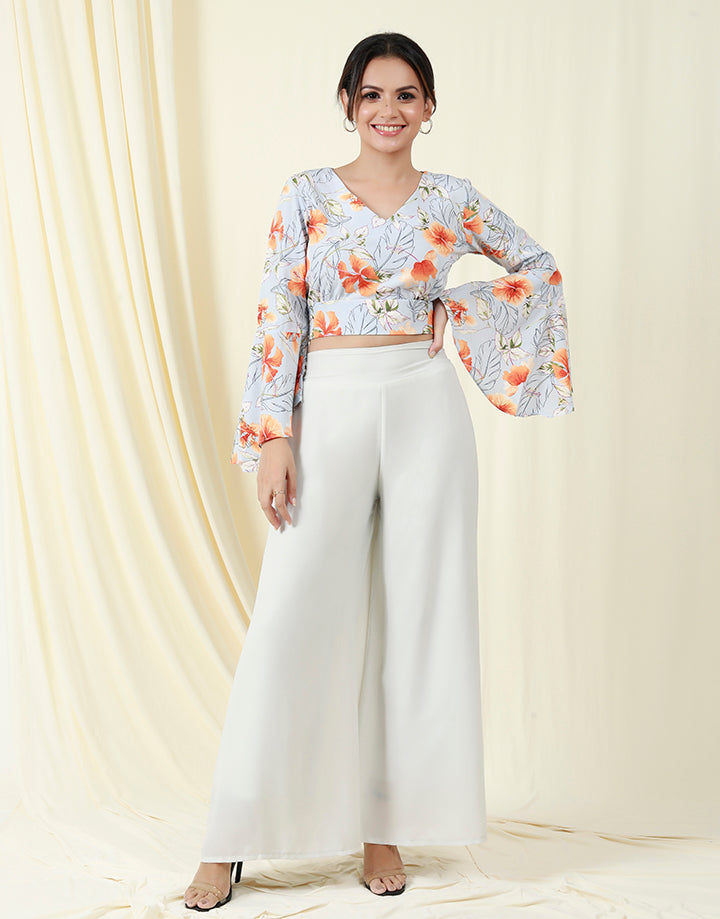 V-Neck Crop Top with Bell Sleeves