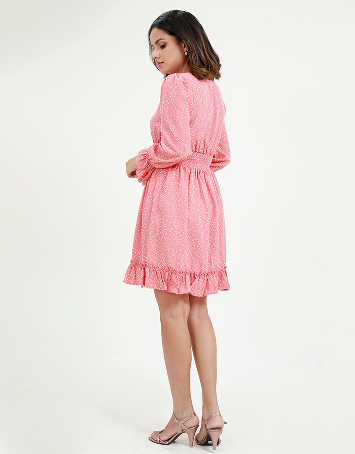 V-Neck Dress with Smocked Waist