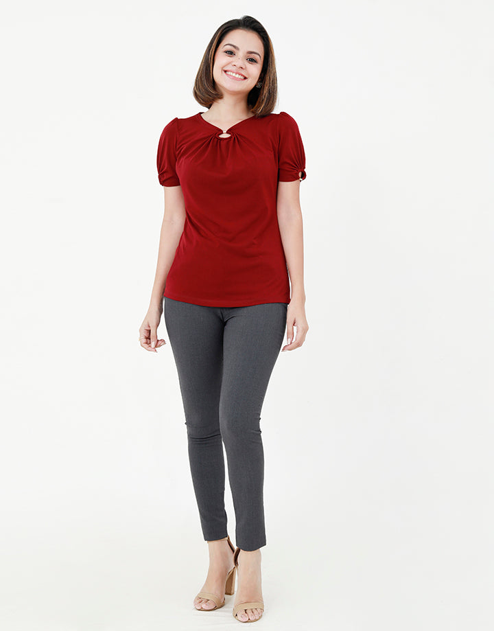 V-Neck Top with Ring Embellishment
