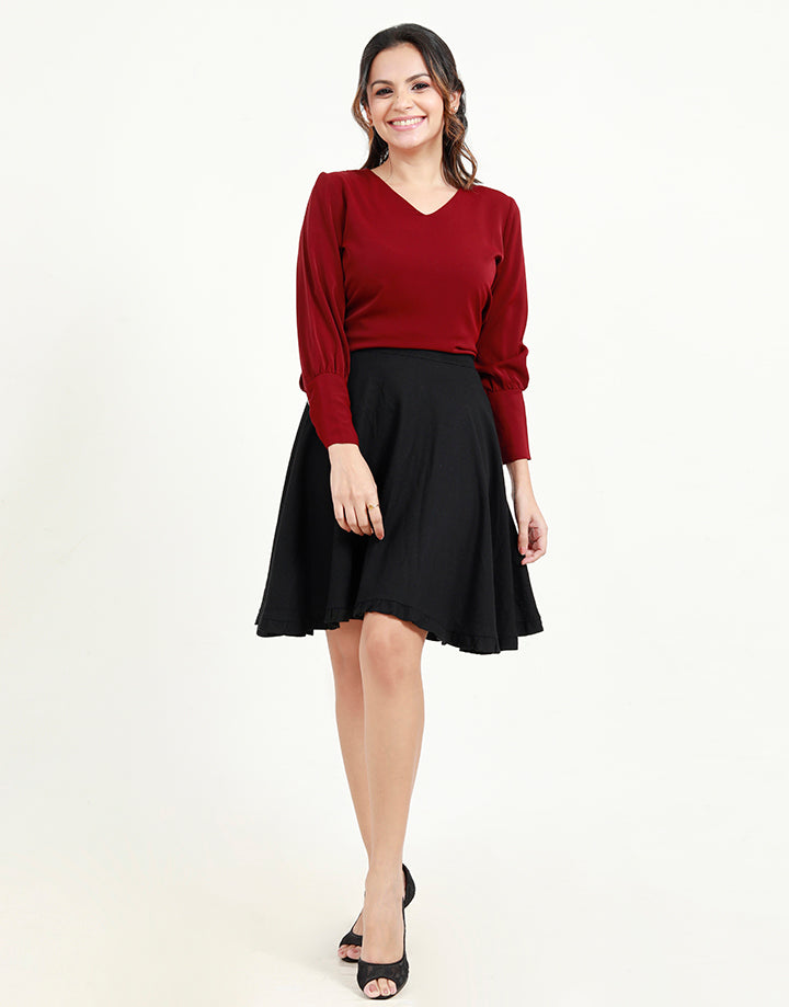 V-Neck Blouse With Bishop Sleeves